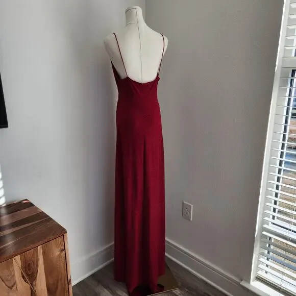 Vintage Y2K City Triangles Red Ruched Maxi Prom Dress Stretchy Spaghetti Strap S - Picture 7 of 13
